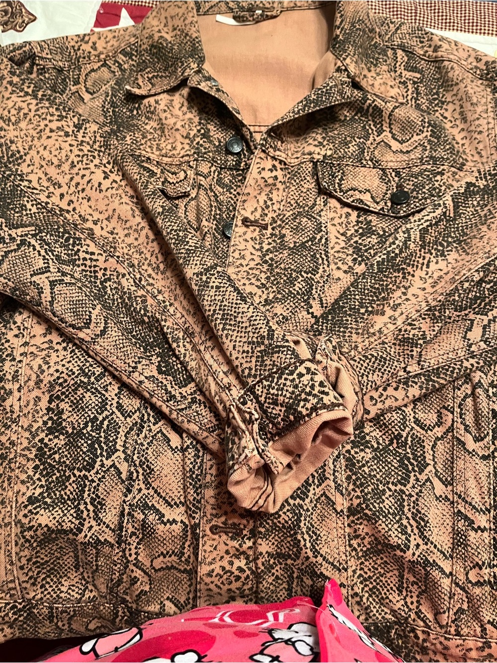 Free People Tan and Black Snakeskin-Print Jacket